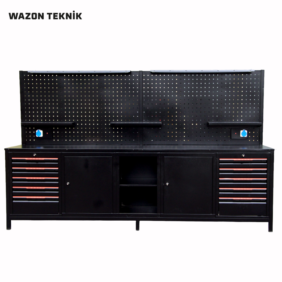 WAZON Çalışma Masası 3 Metre (10 Çekmeceli+2 Dolaplı) Siyah 71011