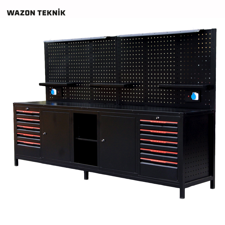 WAZON Çalışma Masası 3 Metre (10 Çekmeceli+2 Dolaplı) Siyah 71011