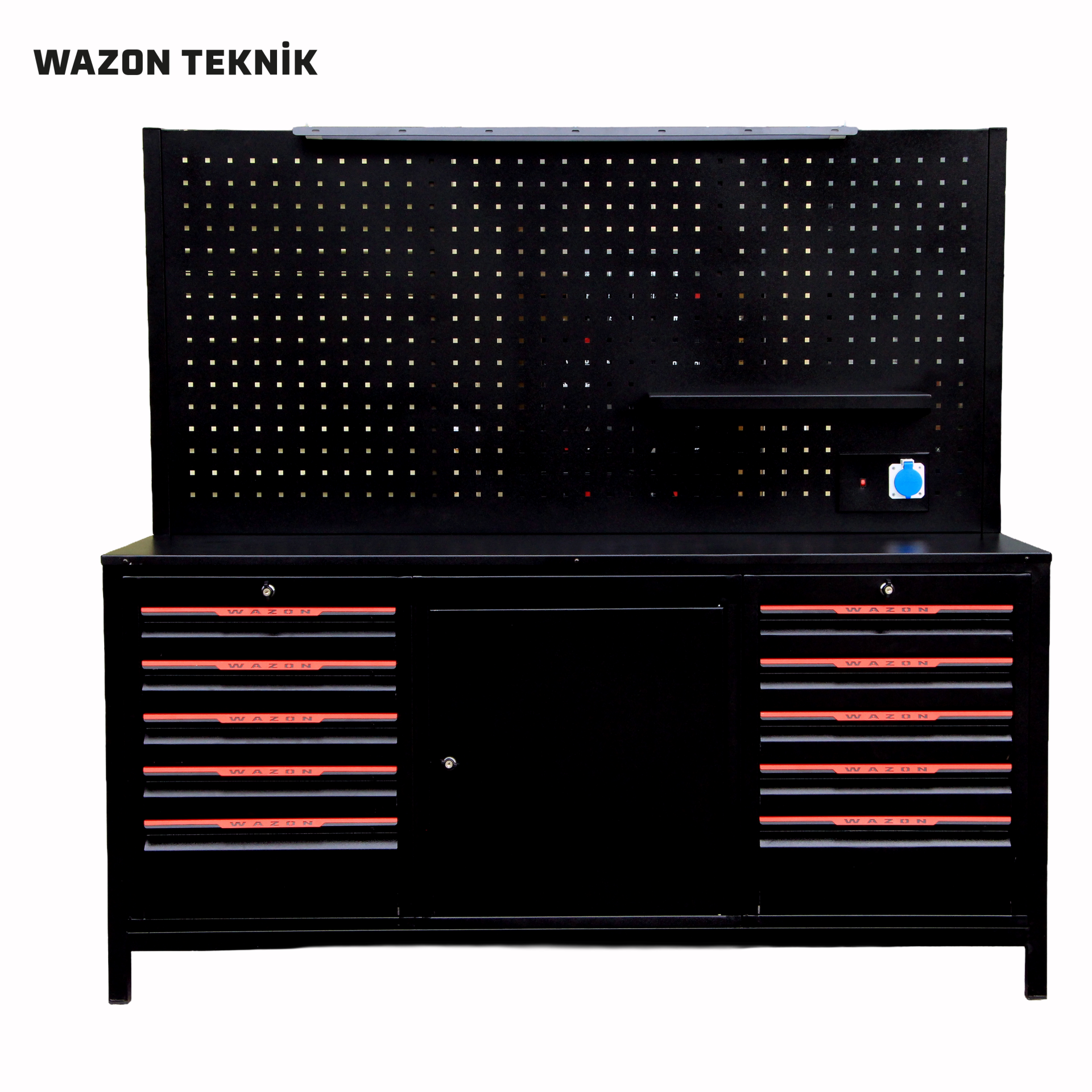 WAZON Çalışma Masası 2 Metre (10 Çekmeceli+1 Dolaplı) Siyah 71010