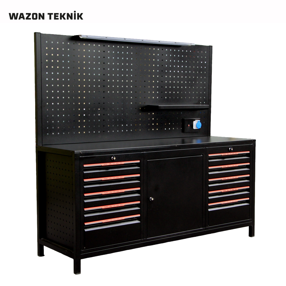 WAZON Çalışma Masası 2 Metre (10 Çekmeceli+1 Dolaplı) Siyah 71010