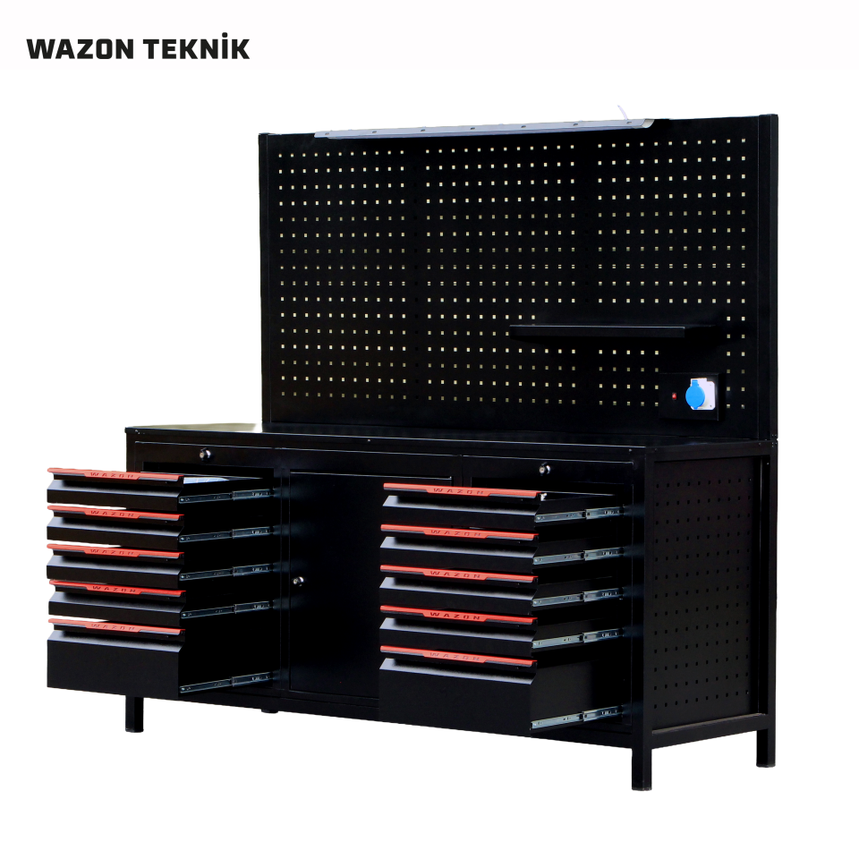 WAZON Çalışma Masası 2 Metre (10 Çekmeceli+1 Dolaplı) Siyah 71010