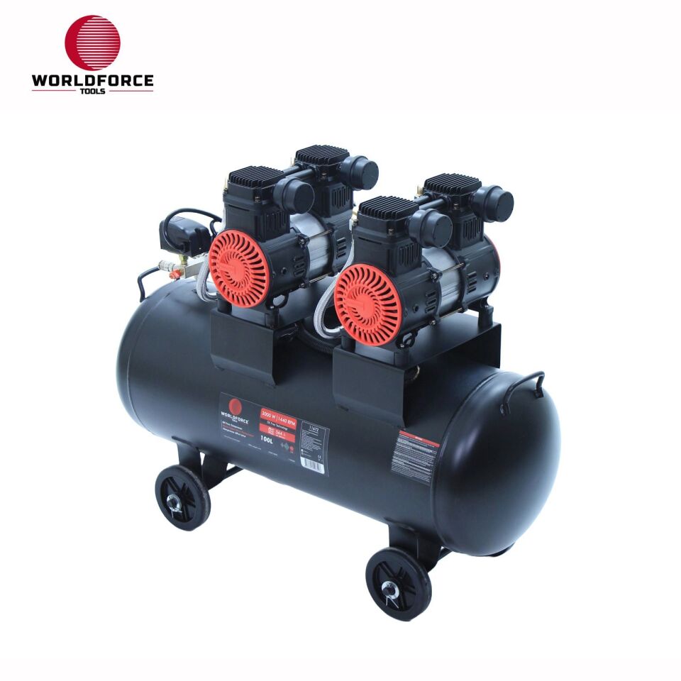 WORLDFORCE Sessiz Yağsız Hava Kompresörü 100L (3000W, 1440R/Min, 0.564m3/Min, 0.8Mpa) 11672