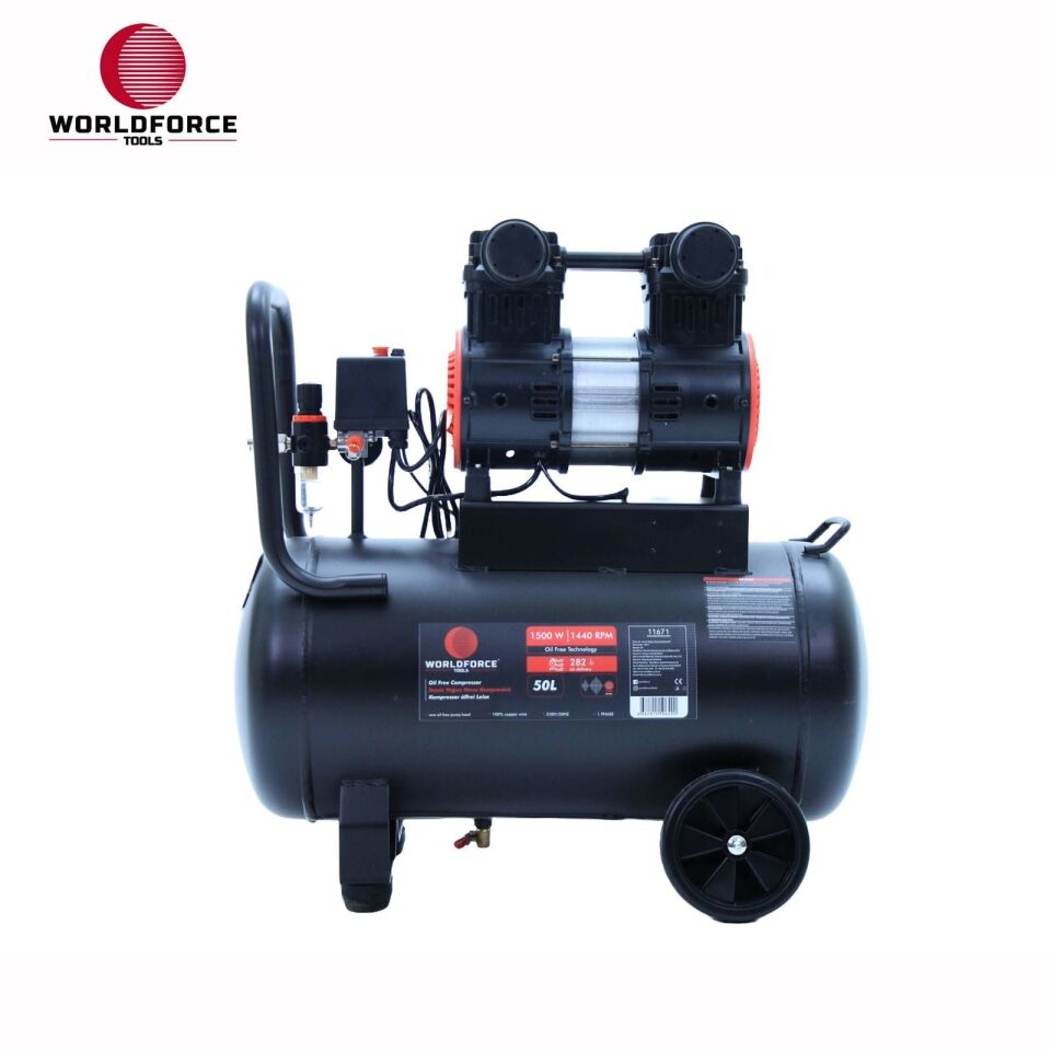 WORLDFORCE Sessiz Yağsız Hava Kompresörü 50L (1500W, 1440R/Min, 0.282m3/Min, 0.8Mpa) 11671