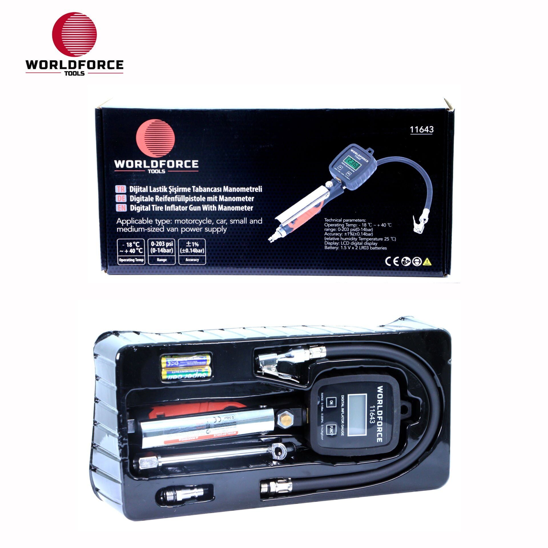 WORLDFORCE Dijital Lastik Şişirme Tabancası Manometreli 0-14 Bar 11643