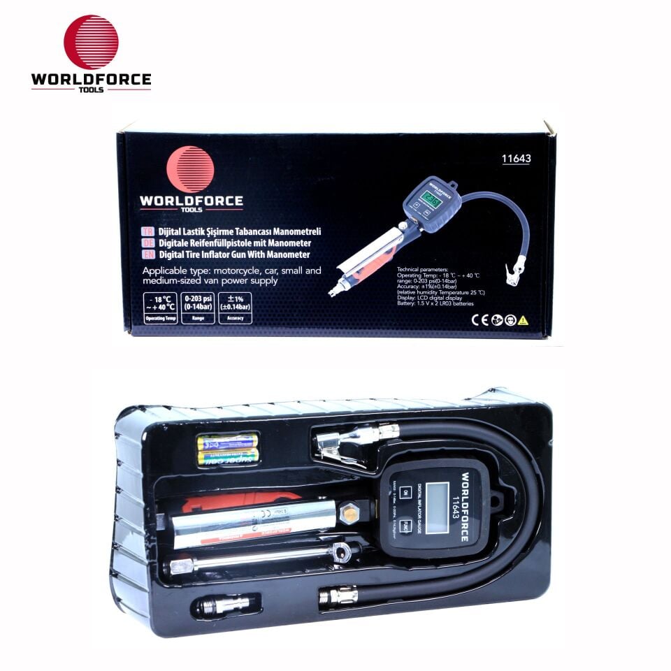 WORLDFORCE Dijital Lastik Şişirme Tabancası Manometreli 0-14 Bar 11643