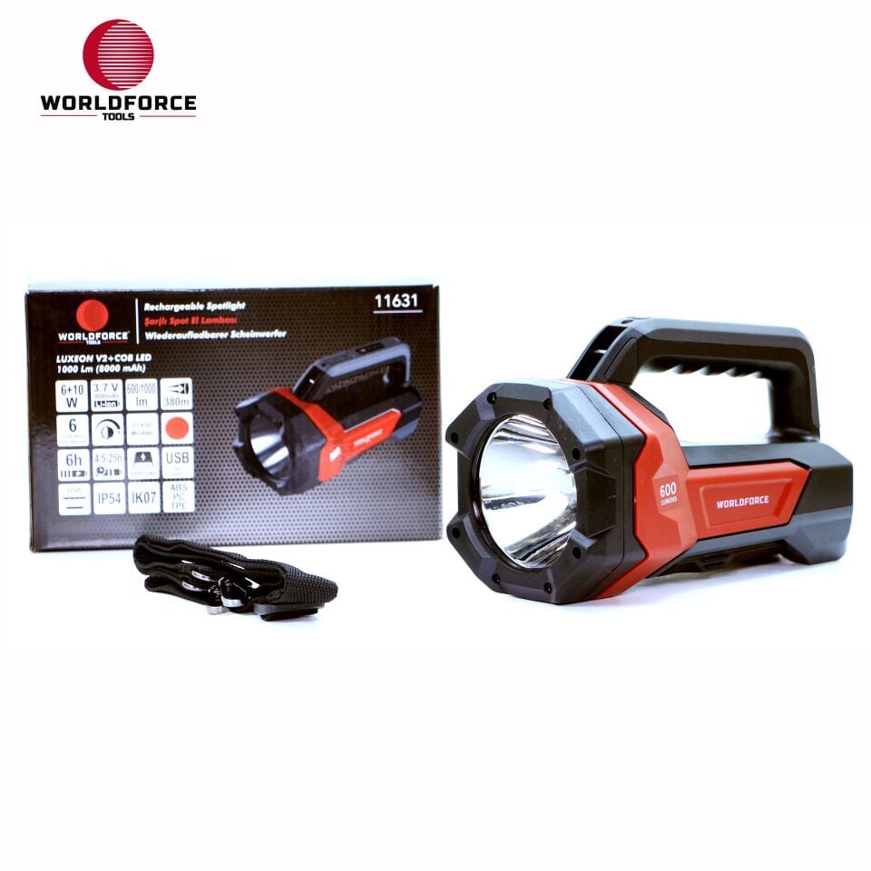 WORLDFORCE Şarjlı Spot El Lambası LUXEON V2+COB Ledli 1000 Lm (8000 mAh) 11631
