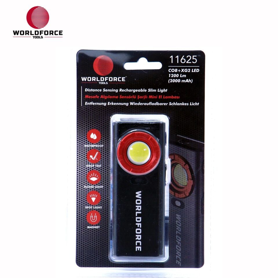 WORLDFORCE Mesafe Algılama Sensörlü Şarjlı Mini El Lambası COB+XG2 Ledli 1200 Lm (2000 mAh) 11625