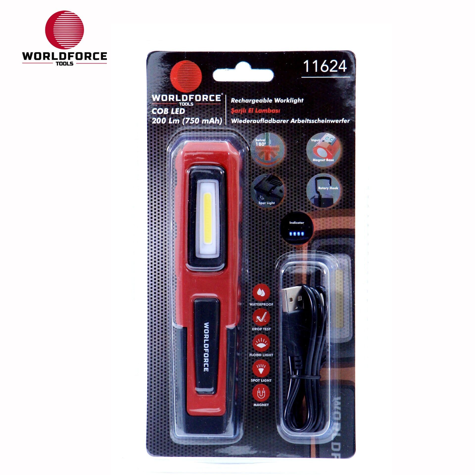 WORLDFORCE Şarjlı El Lambası COB Ledli 240 Lm (750 mAh) 11624