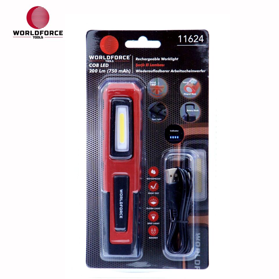 WORLDFORCE Şarjlı El Lambası COB Ledli 240 Lm (750 mAh) 11624