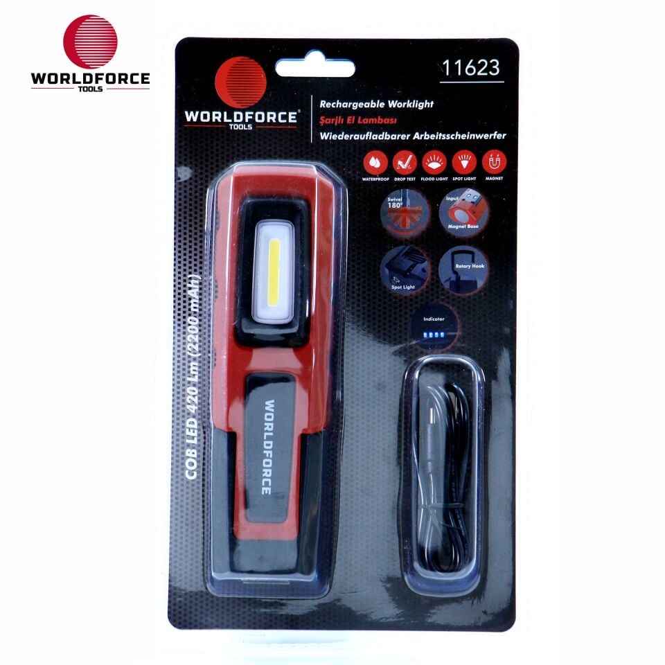 WORLDFORCE Şarjlı El Lambası COB Ledli 420 Lm (2200 mAh) 11623