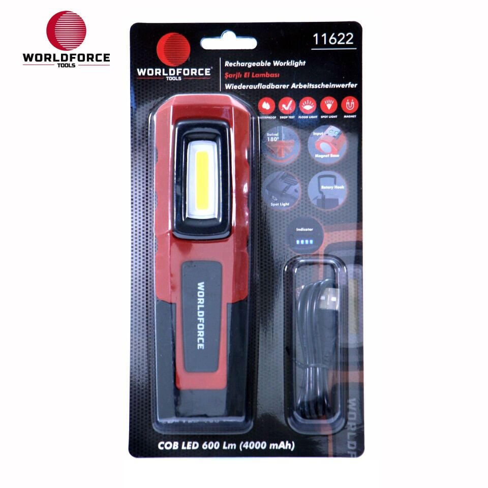 WORLDFORCE Şarjlı El Lambası COB Ledli 600 Lm (4000 mAh) 11622