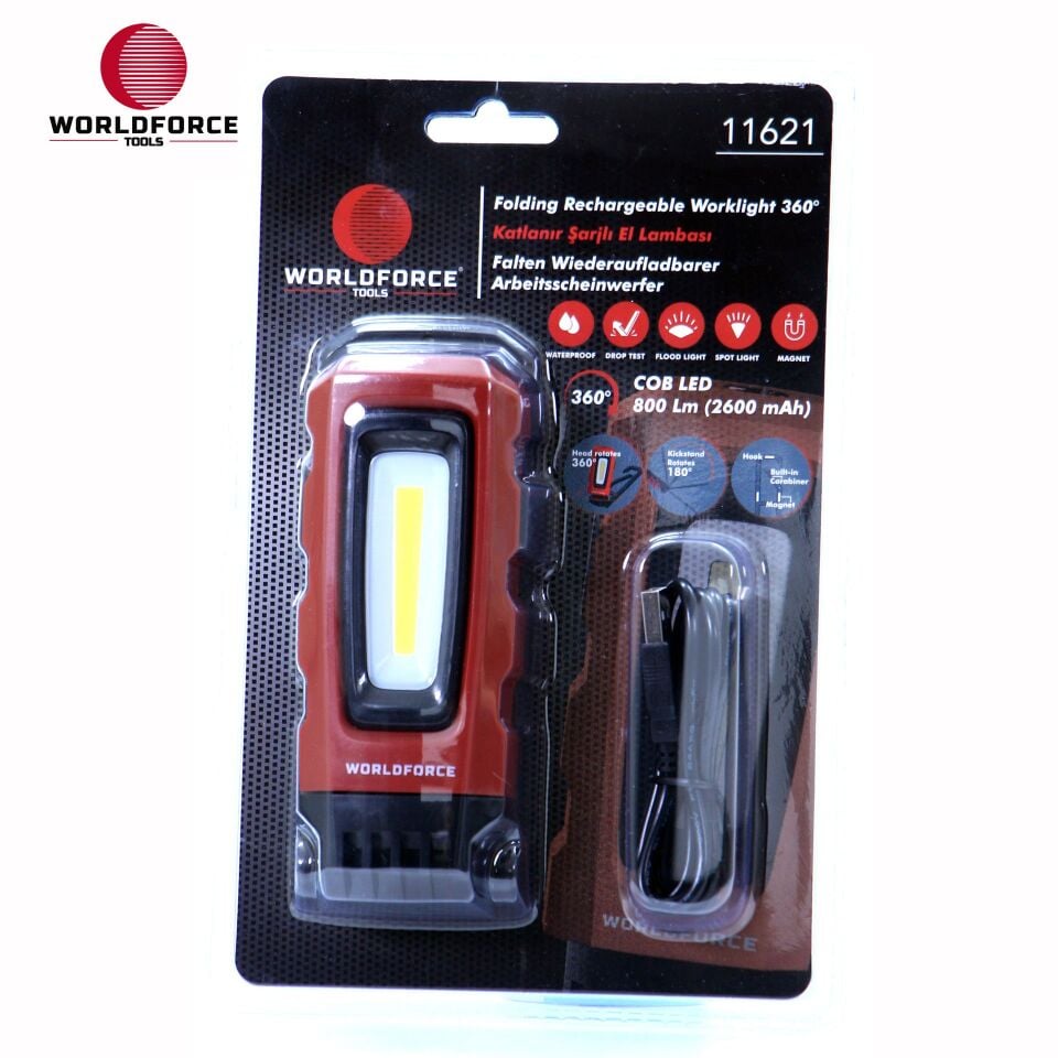 WORLDFORCE Katlanır Şarjlı El Lambası COB Ledli 800 Lm (2600 mAh) 11621