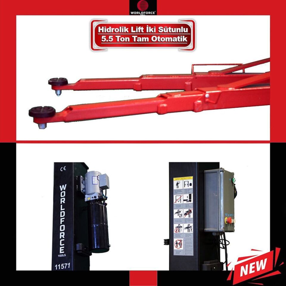WORLDFORCE Hidrolik Lift İki Sütunlu 5.5 Ton 380/220V Tam Otomatik 11571