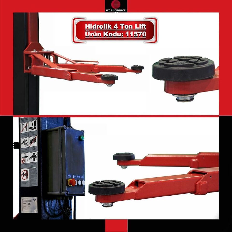 WORLDFORCE Hidrolik Lift İki Sütunlu 4 Ton 380/220V Tam Otomatik Üstten Bağlantılı 11570