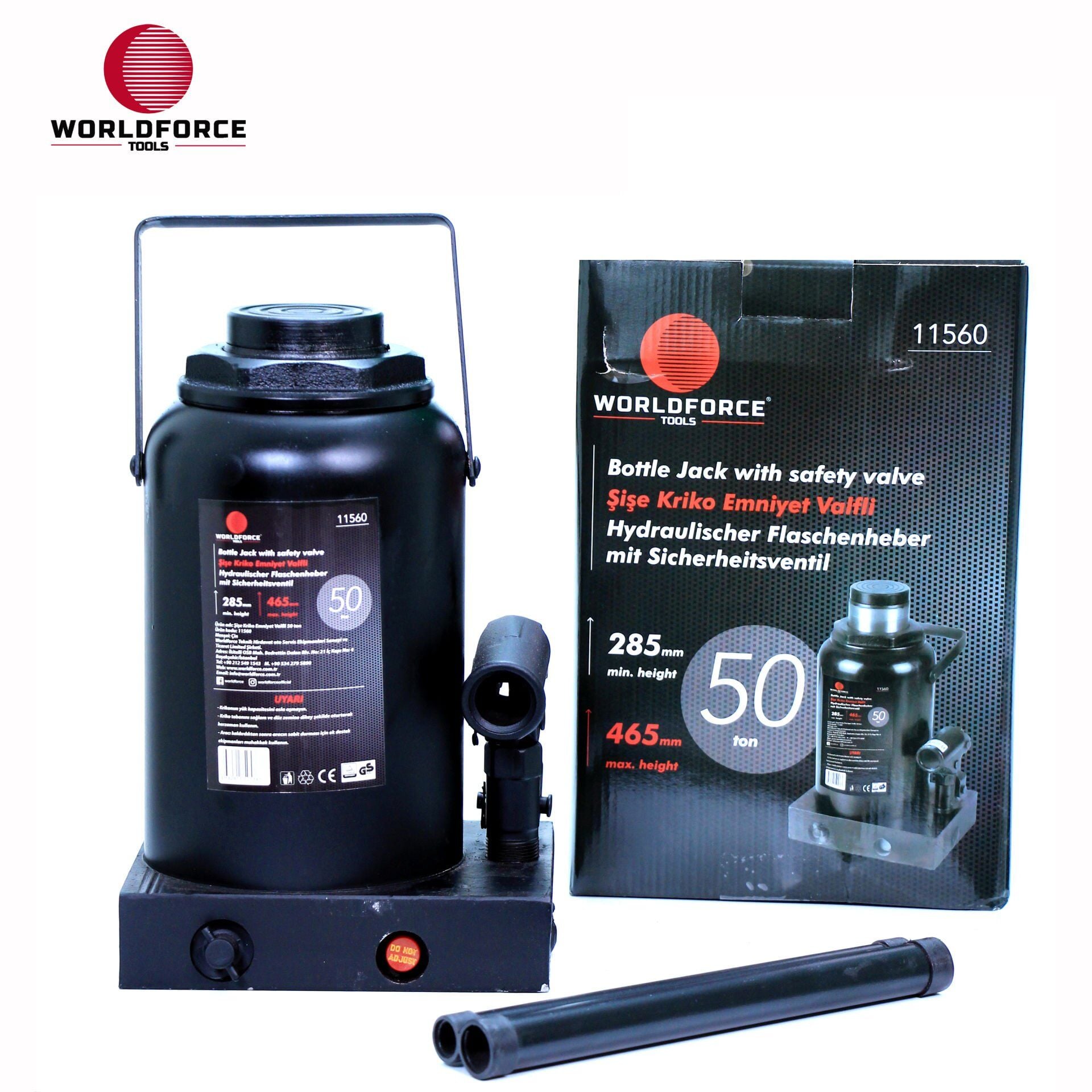 WORLDFORCE Hidrolik Şişe Kriko 50 Ton 285-465mm 11560