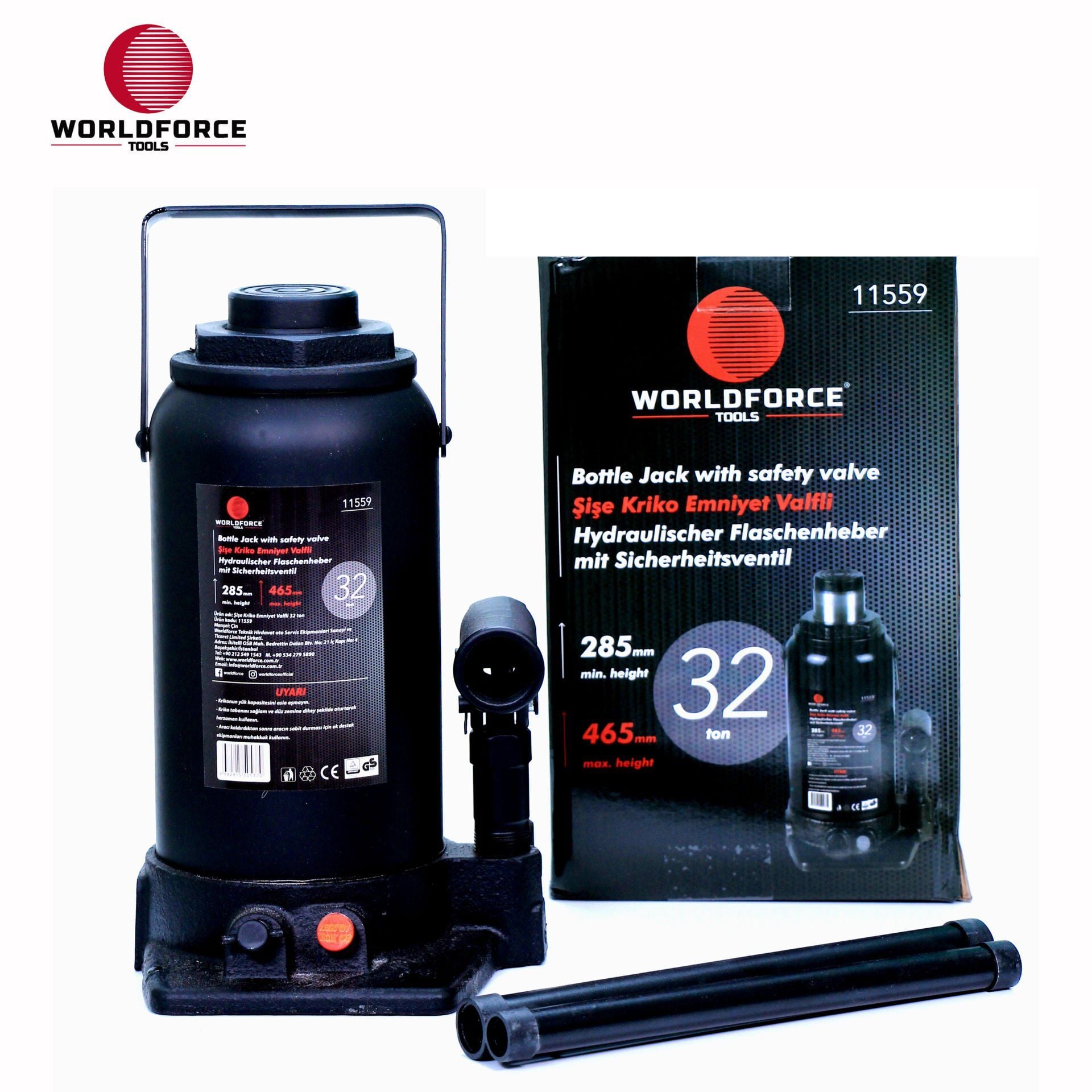 WORLDFORCE Hidrolik Şişe Kriko 32 Ton 285-465mm 11559