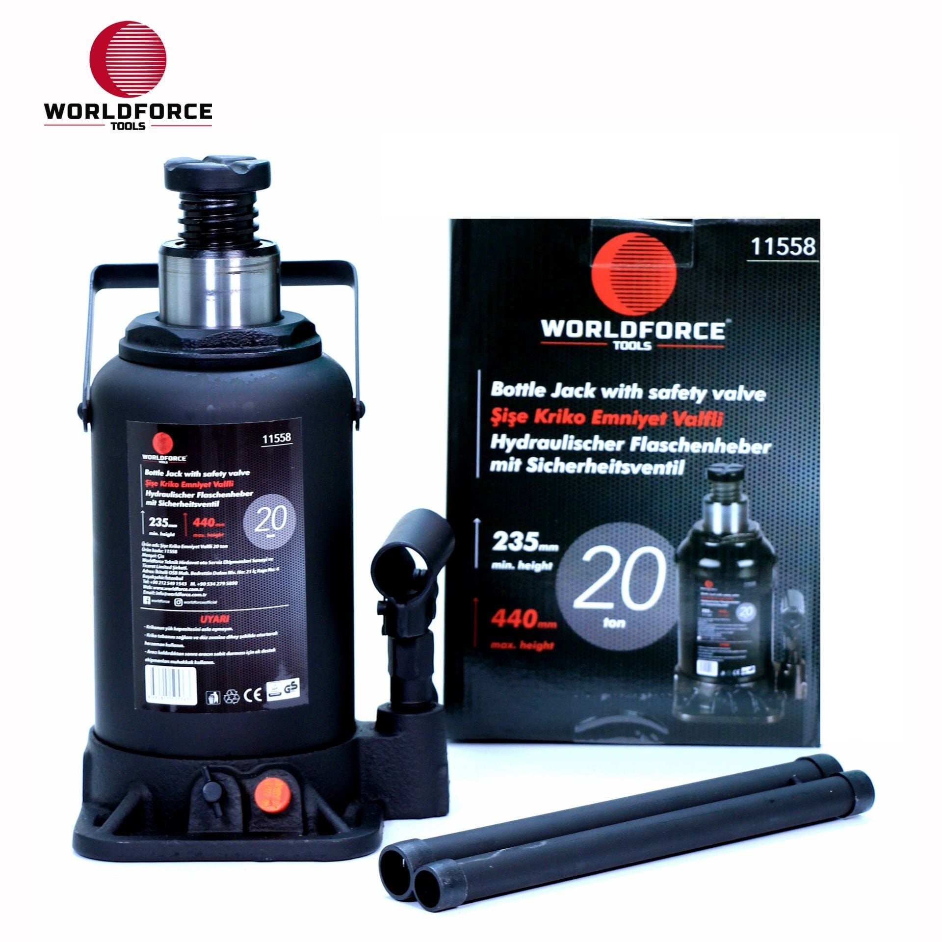 WORLDFORCE Hidrolik Şişe Kriko 20 Ton 235-440mm 11558