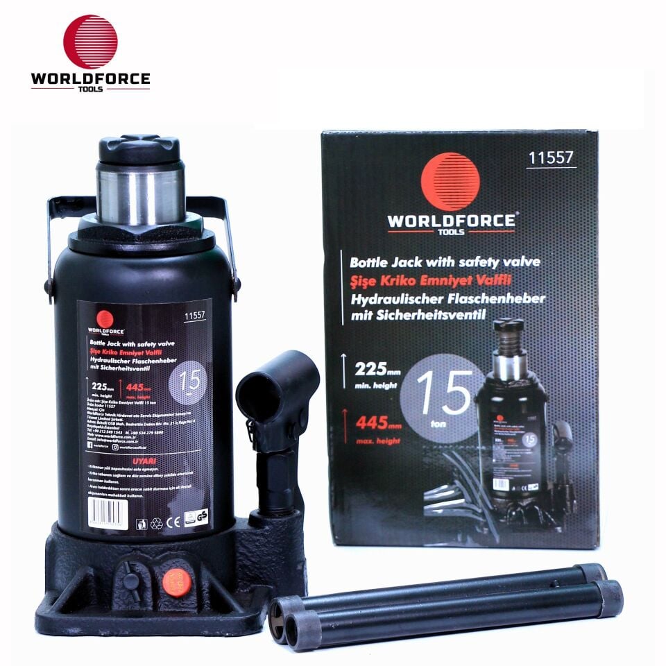 WORLDFORCE Hidrolik Şişe Kriko 15 Ton 225-445mm 11557