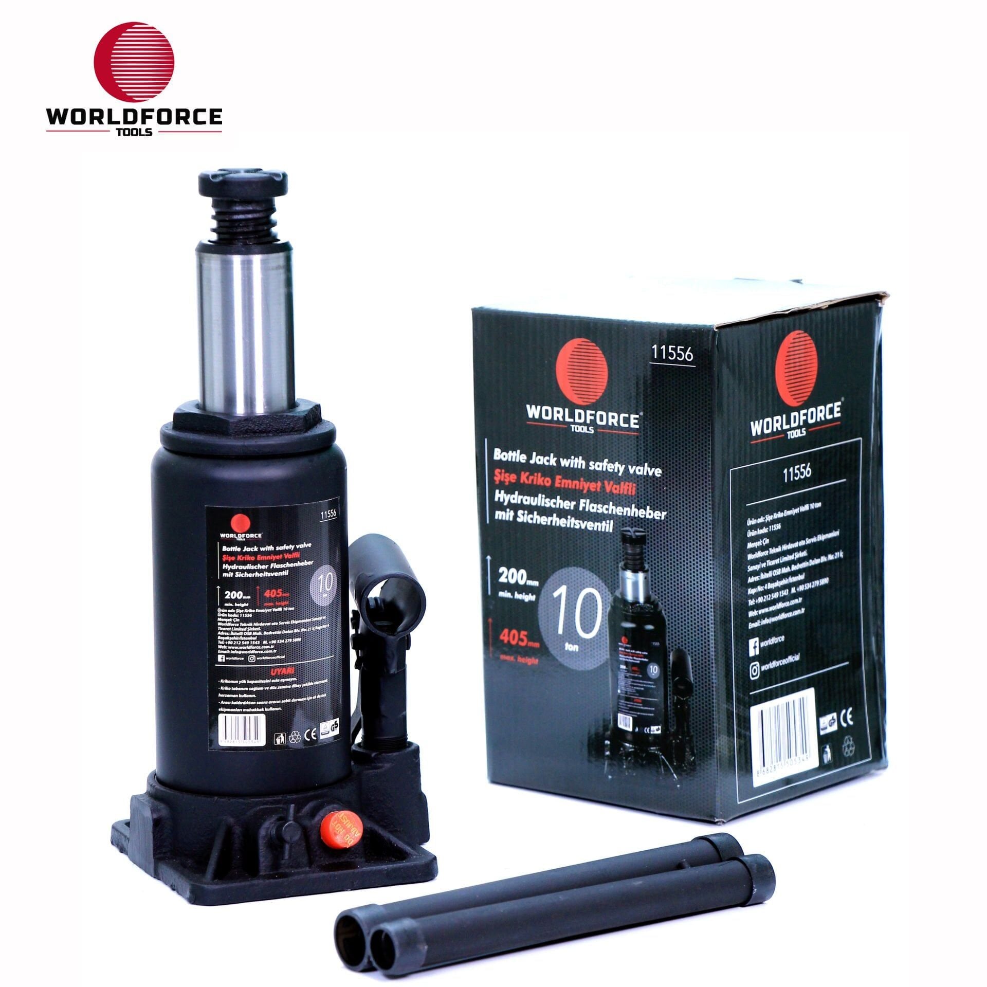 WORLDFORCE Hidrolik Şişe Kriko 10 Ton 200-405mm 11556