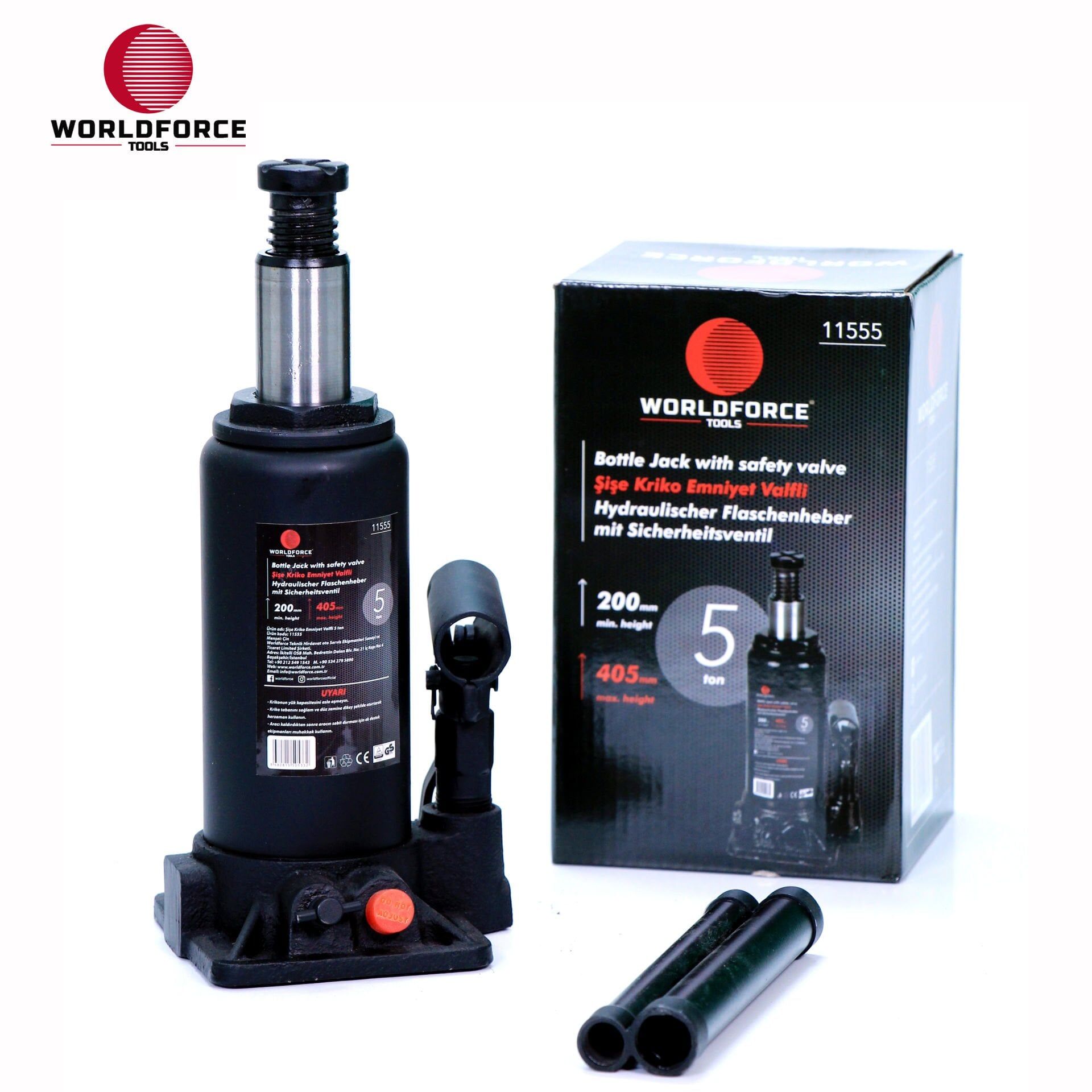 WORLDFORCE Hidrolik Şişe Kriko 5 Ton 200-405mm 11555