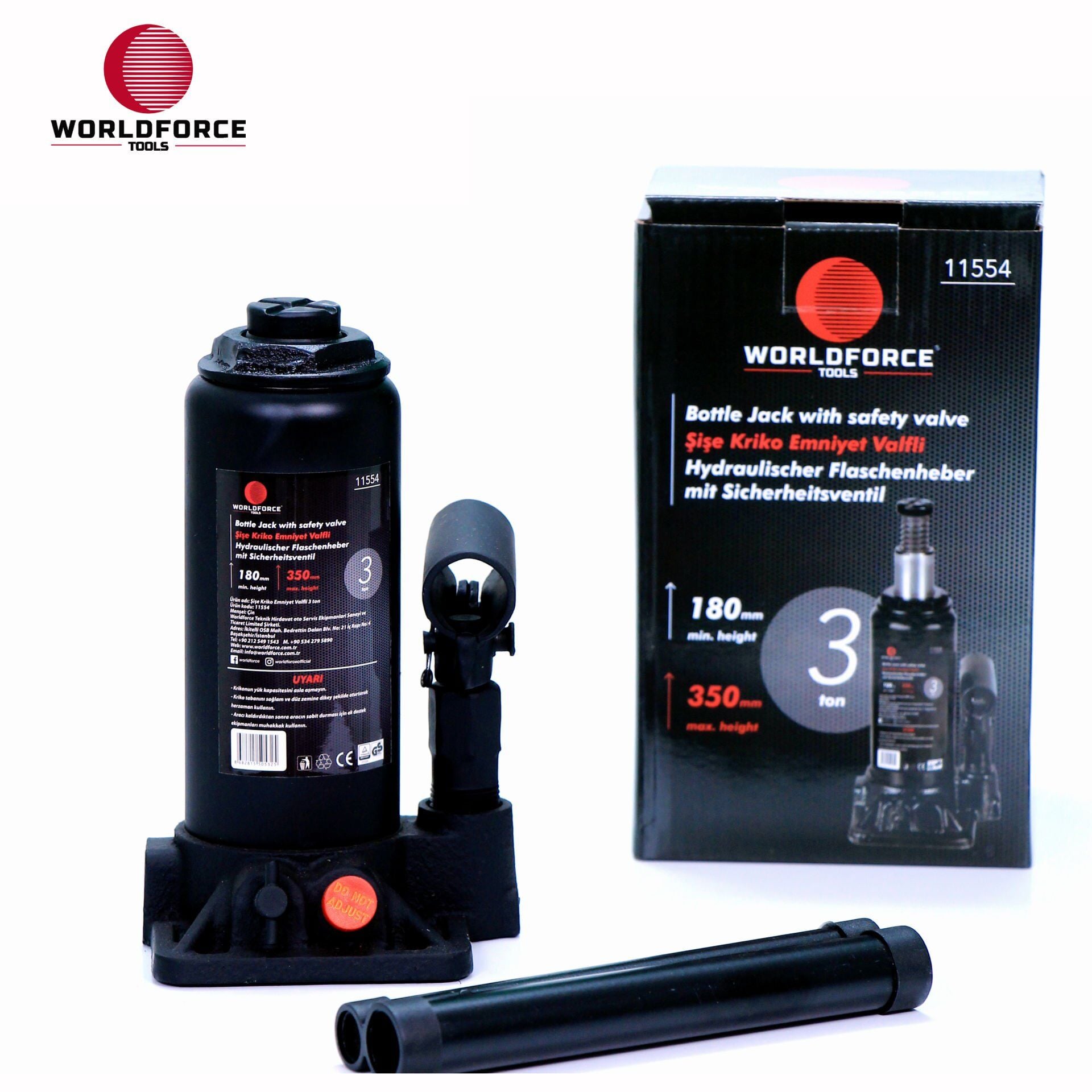 WORLDFORCE Hidrolik Şişe Kriko 3 Ton 180-350mm 11554