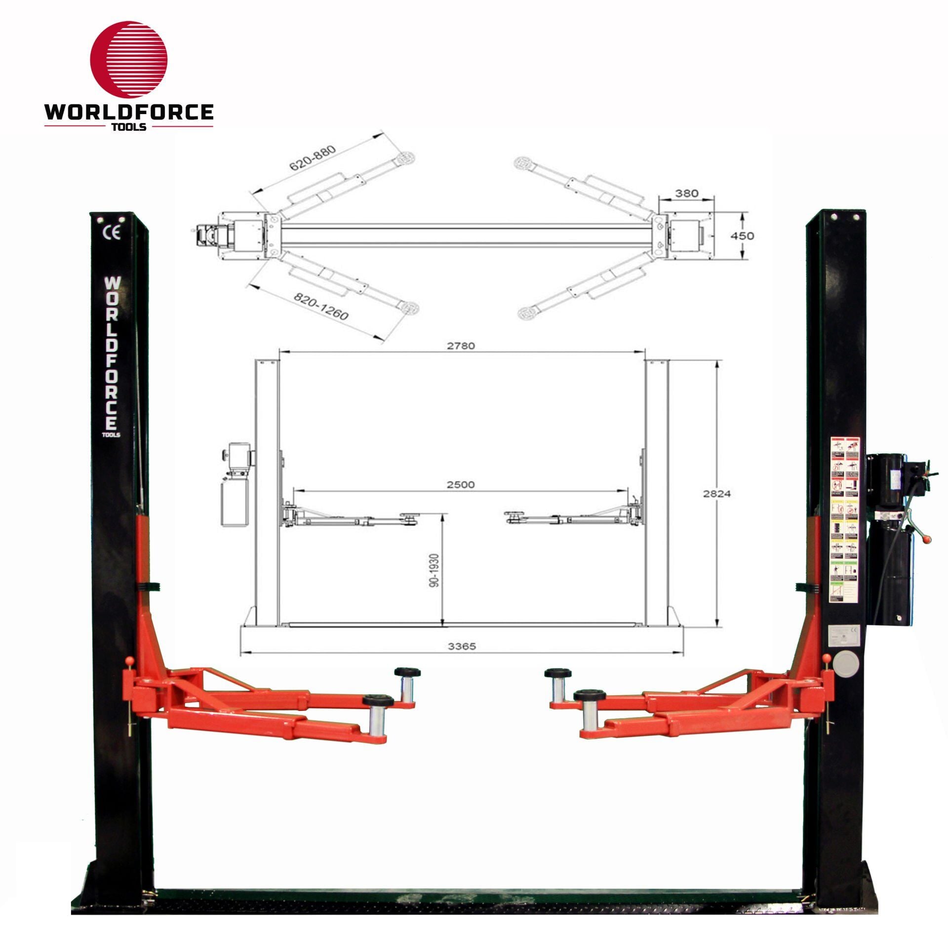 WORLDFORCE Hidrolik Lift İki Sütunlu 4 Ton 380/220V Yarı Otomatik 11550