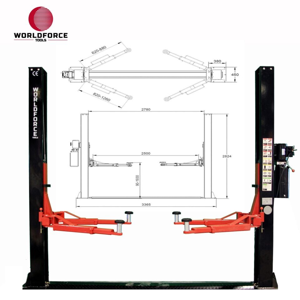 WORLDFORCE Hidrolik Lift İki Sütunlu 4 Ton 380/220V Yarı Otomatik 11550