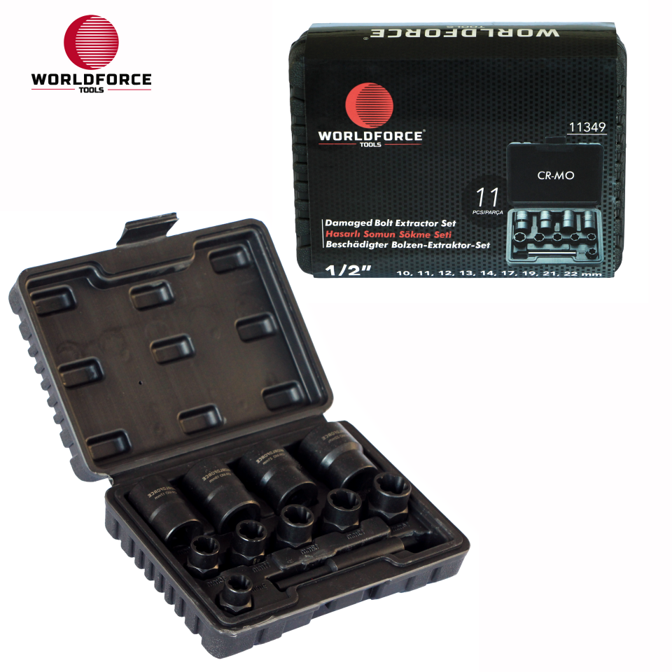 WORLDFORCE Hasarlı Somun Sökme Seti 11 Parça 1/2’’ (10,11,12,13,14,17,19,21,22mm) 11349