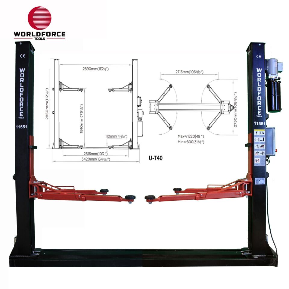 WORLDFORCE Hidrolik Lift İki Sütunlu 4 Ton 380/220V Tam Otomatik 11551