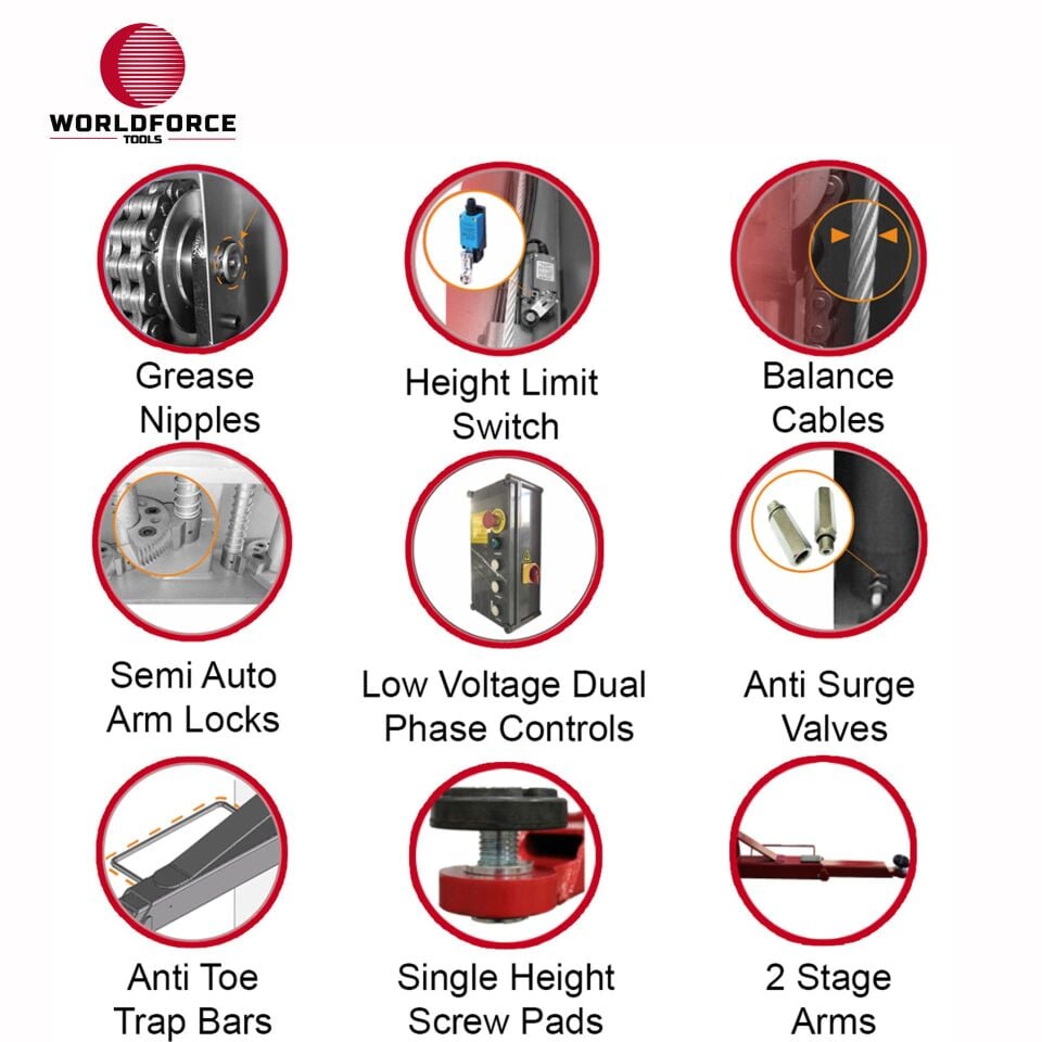 WORLDFORCE Hidrolik Lift İki Sütunlu 4 Ton 380/220V Tam Otomatik 11551