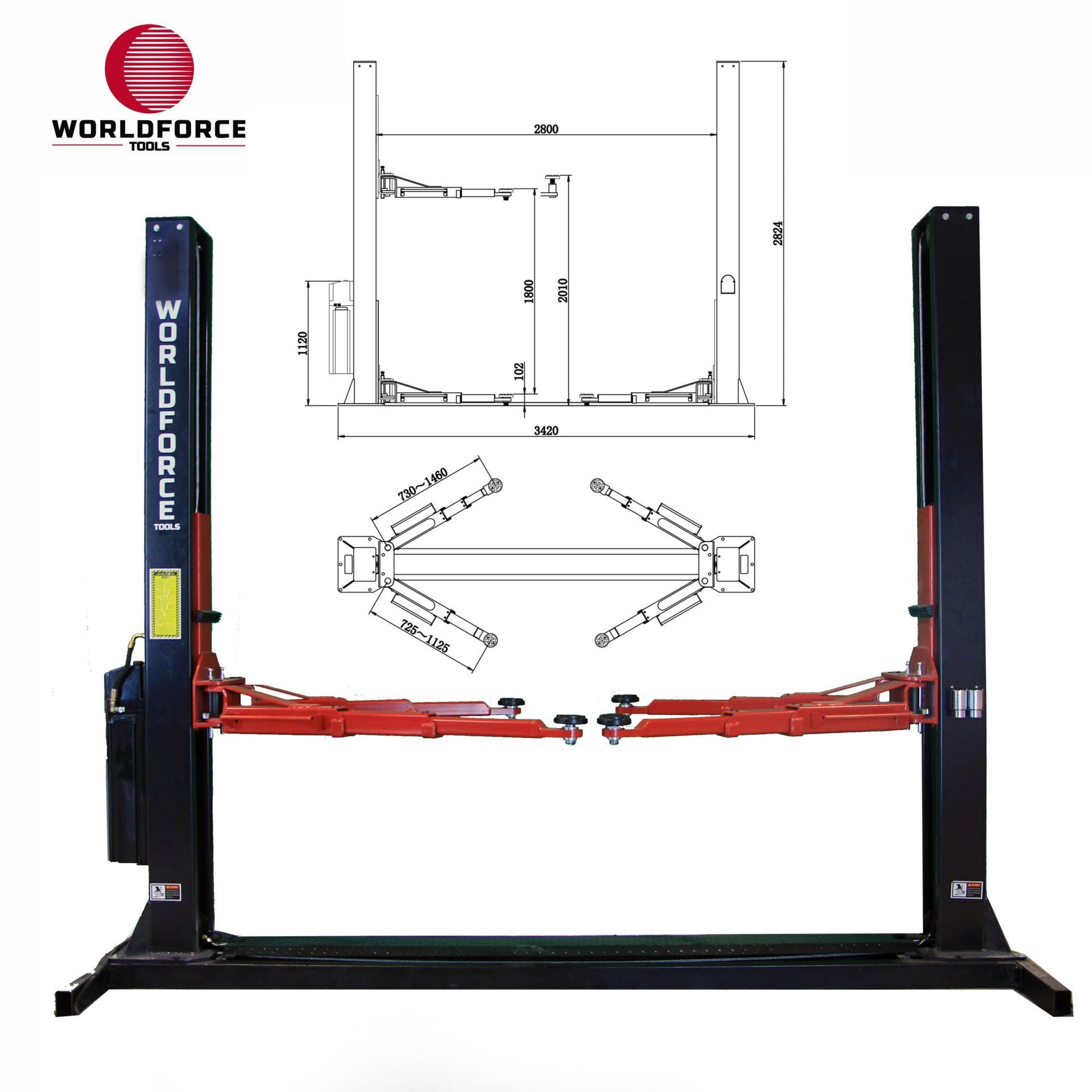 WORLDFORCE Hidrolik Lift İki Sütunlu 4 Ton 380/220V Tam Otomatik (3 Kol) 11549