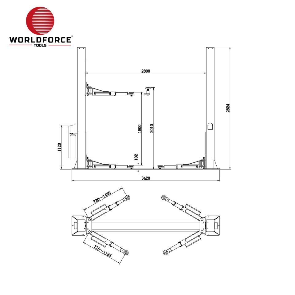 WORLDFORCE Hidrolik Lift İki Sütunlu 4 Ton 380/220V Tam Otomatik (3 Kol) 11549