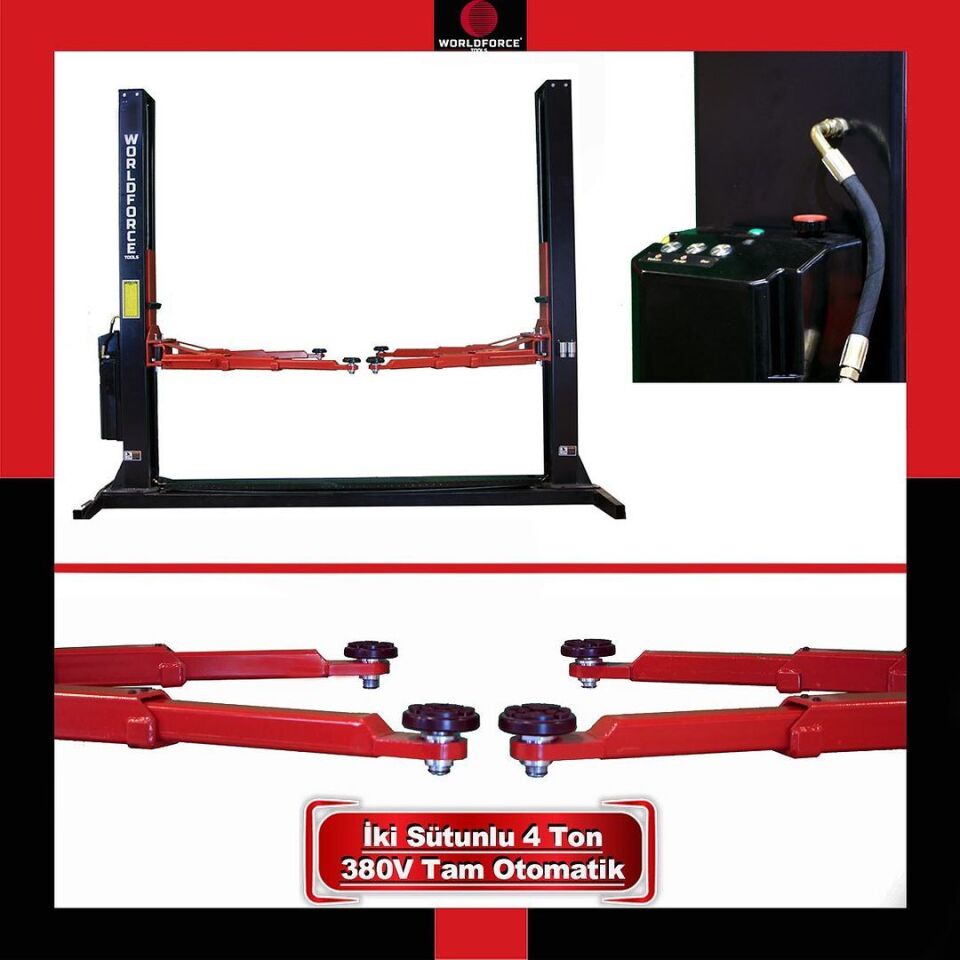 WORLDFORCE Hidrolik Lift İki Sütunlu 4 Ton 380/220V Tam Otomatik (3 Kol) 11549