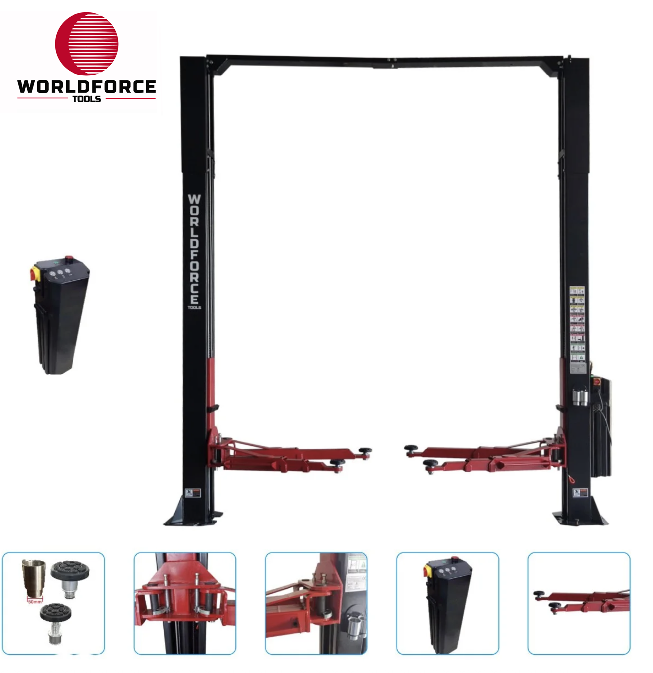 WORLDFORCE Hidrolik Lift İki Sütunlu 4 Ton 380/220V Tam Otomatik Üstten Bağlantılı 11547