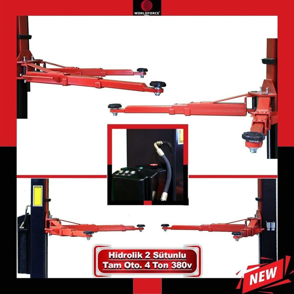 WORLDFORCE Hidrolik Lift İki Sütunlu 4 Ton 380/220V Tam Otomatik Üstten Bağlantılı 11547