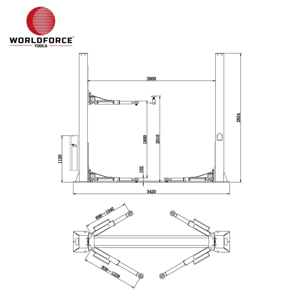 WORLDFORCE Hidrolik Lift İki Sütunlu 4 Ton 380/220V Tam Otomatik 11546
