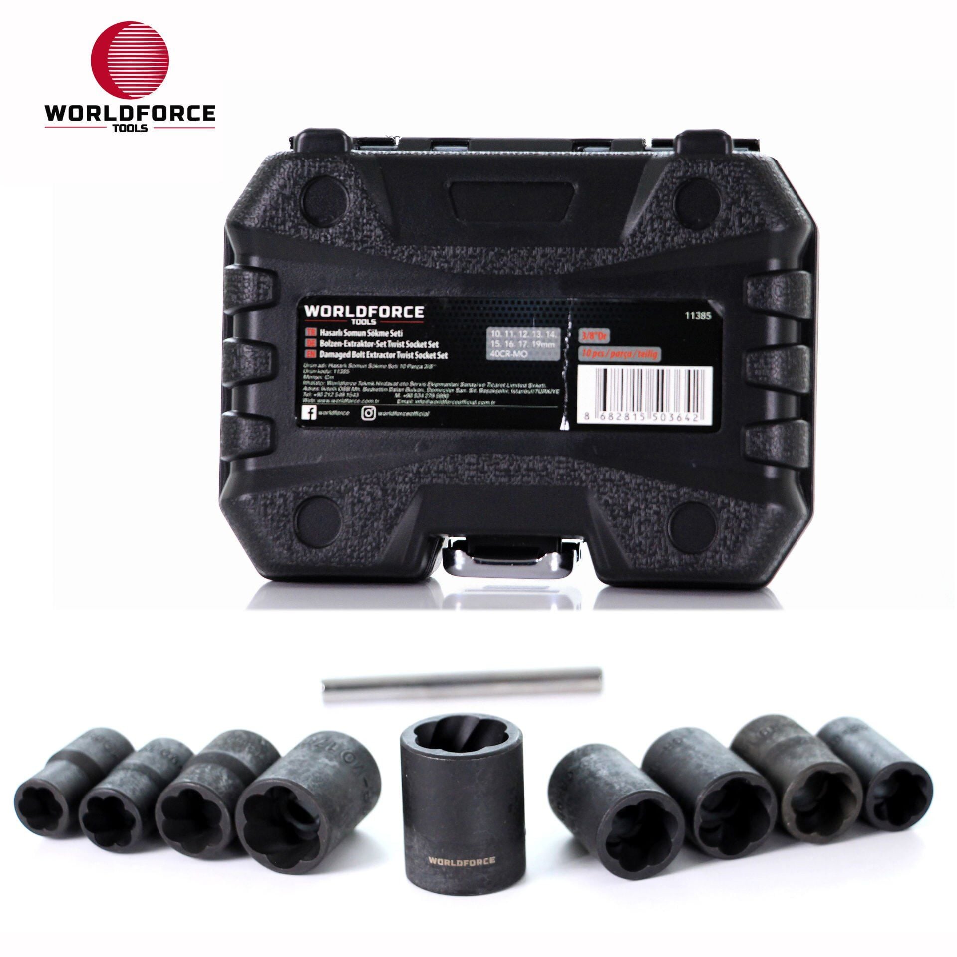 WORLDFORCE Hasarlı Somun Sökme Seti 10 Parça 3/8'' 11385