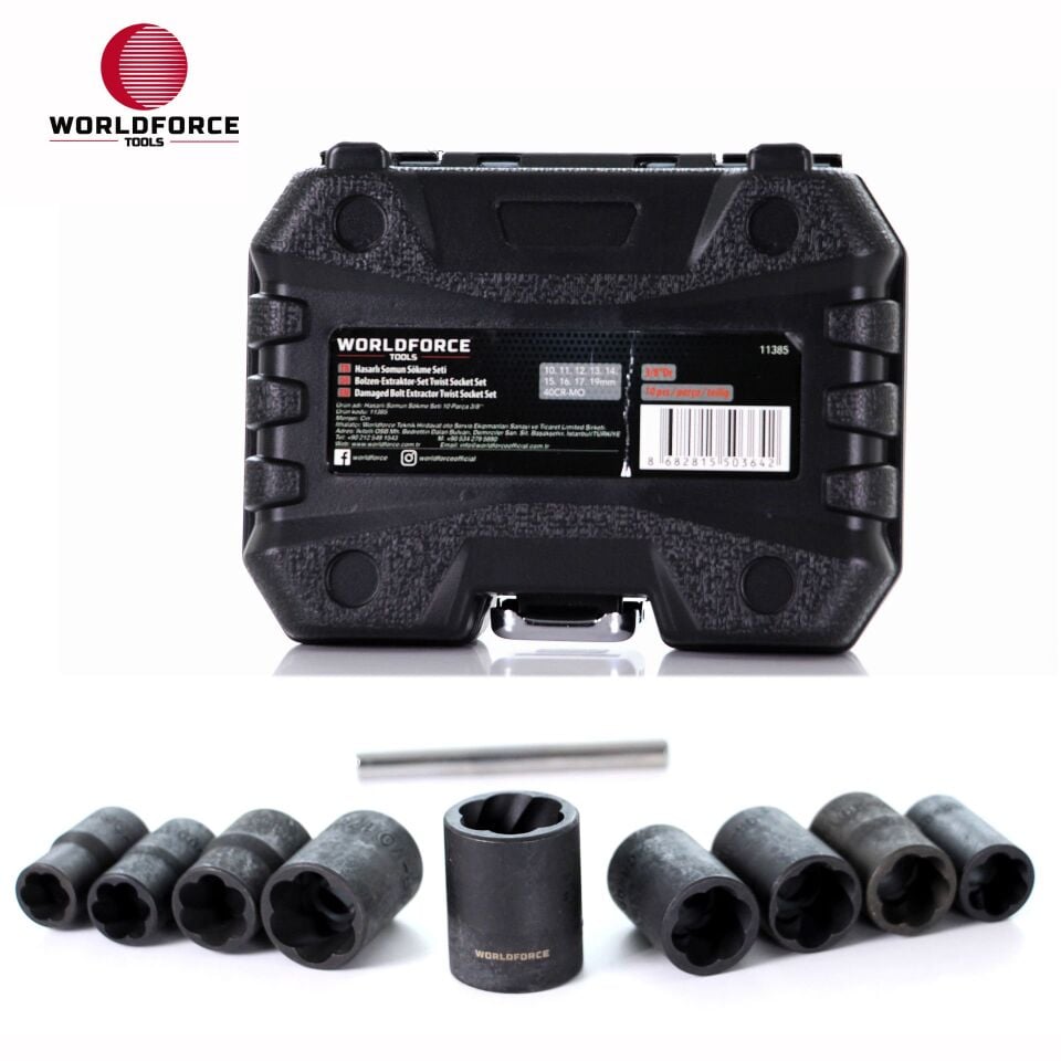 WORLDFORCE Hasarlı Somun Sökme Seti 10 Parça 3/8'' 11385