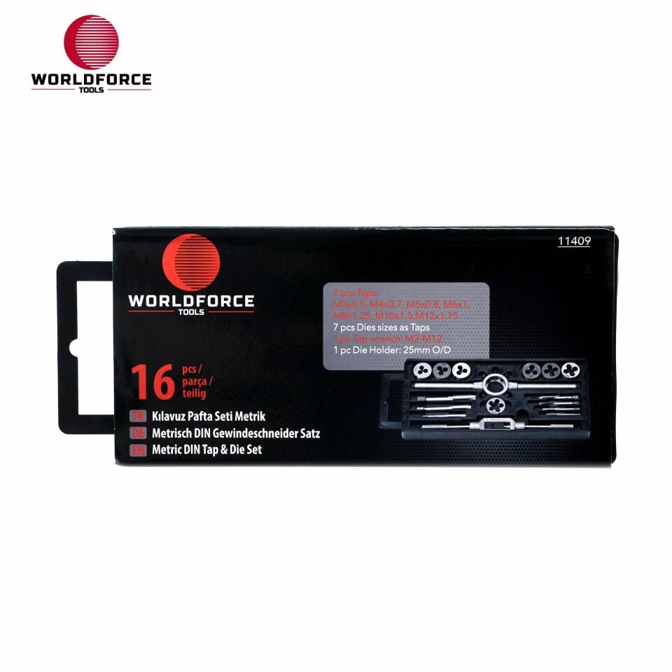 WORLDFORCE Kılavuz Pafta Seti Metrik 16 Parça 11409
