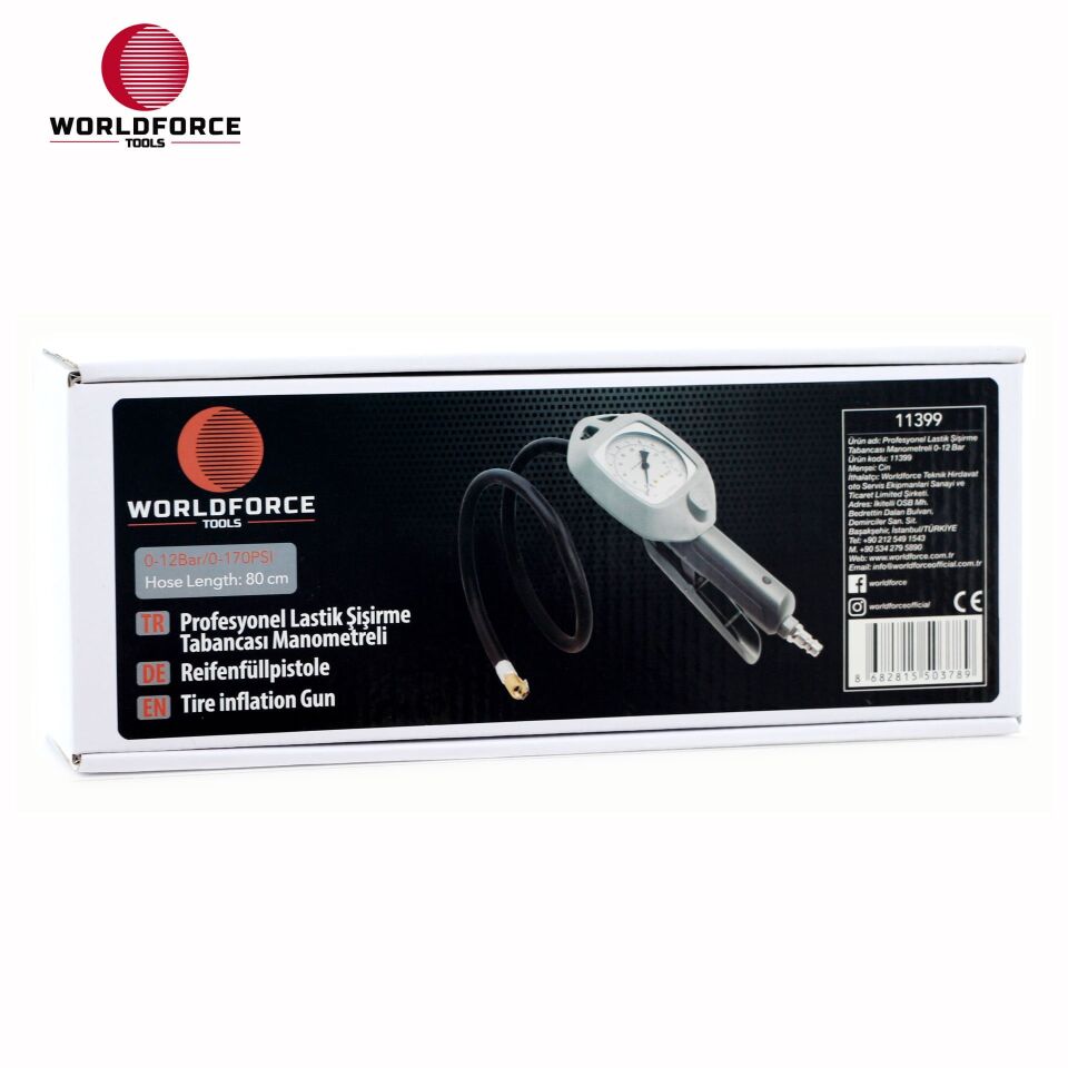 WORLDFORCE Profesyonel Lastik Şişirme Tabancası Manometreli 0-12 Bar 11399