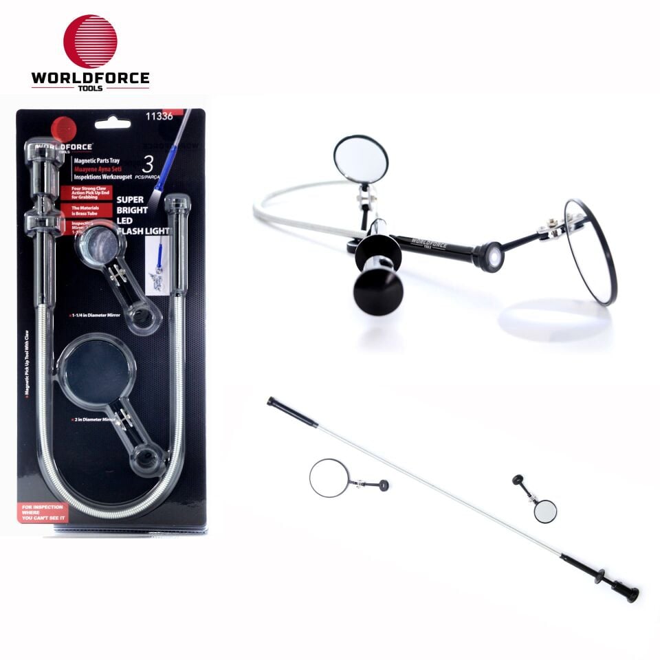 WORLDFORCE Muayene Ayna Seti 3'lü (2x Ayna + LED Kancalı Çubuk) 11336