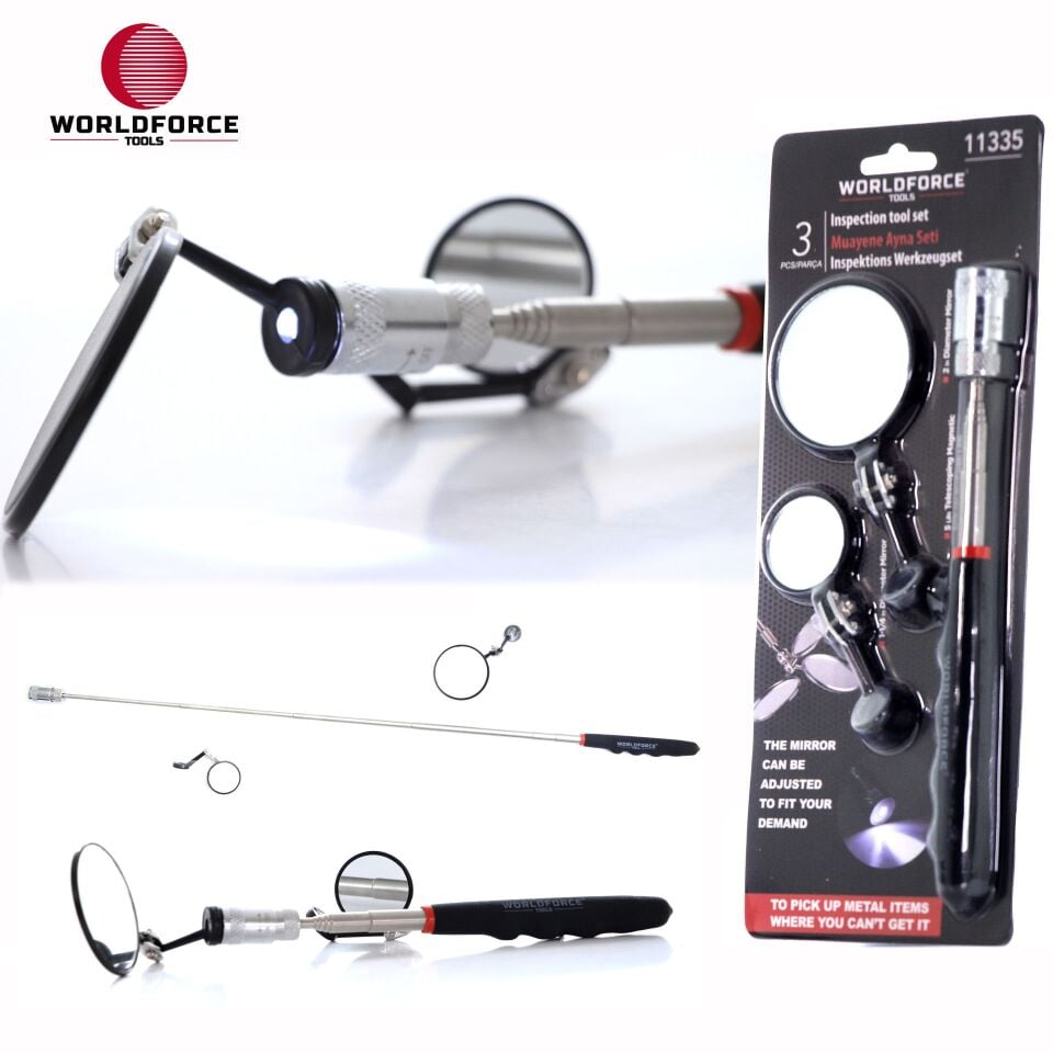 WORLDFORCE Muayene Ayna Seti 3'lü (2x Ayna + LED Manyetik Çubuk) 11335