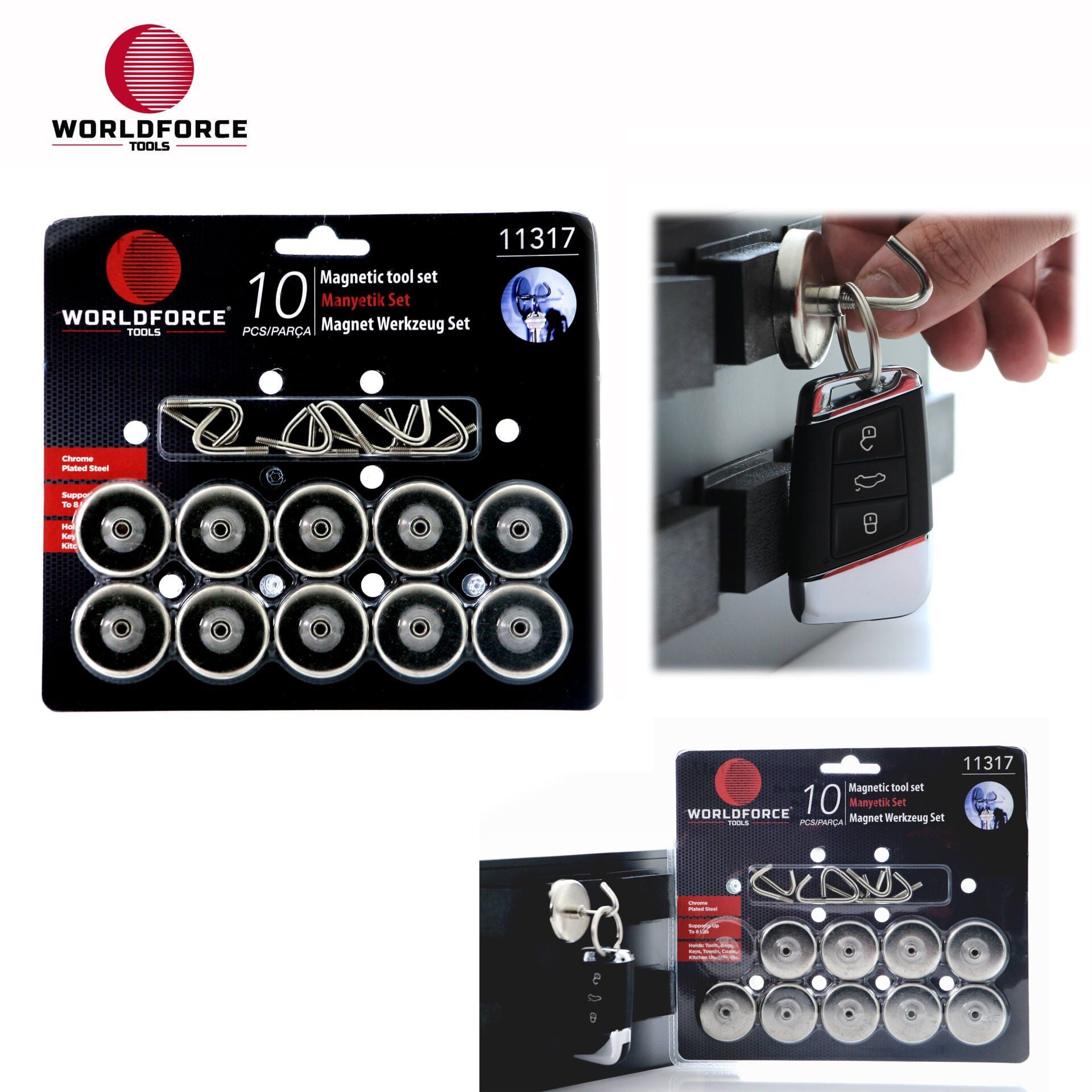 WORLDFORCE Manyetik Kanca Seti 10 Parça 1-1/2'' 11317