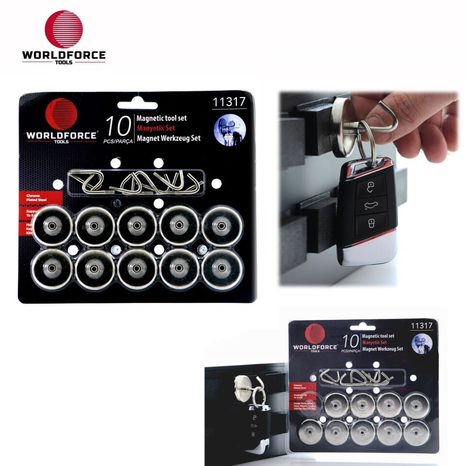 WORLDFORCE Manyetik Kanca Seti 10 Parça 1-1/2'' 11317