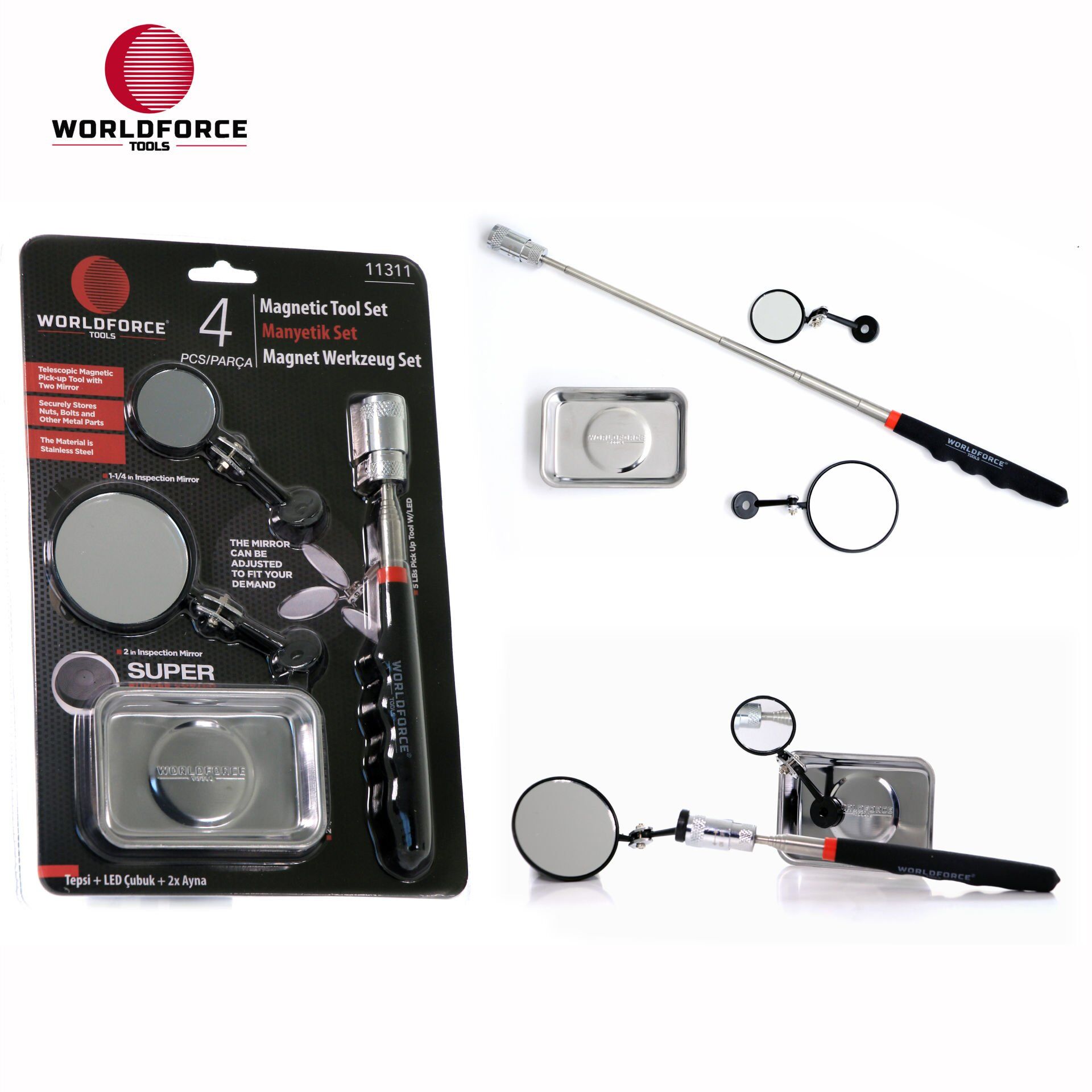 WORLDFORCE Manyetik Set 4'lü (Tepsi + LED Çubuk + 2x Ayna) 11311