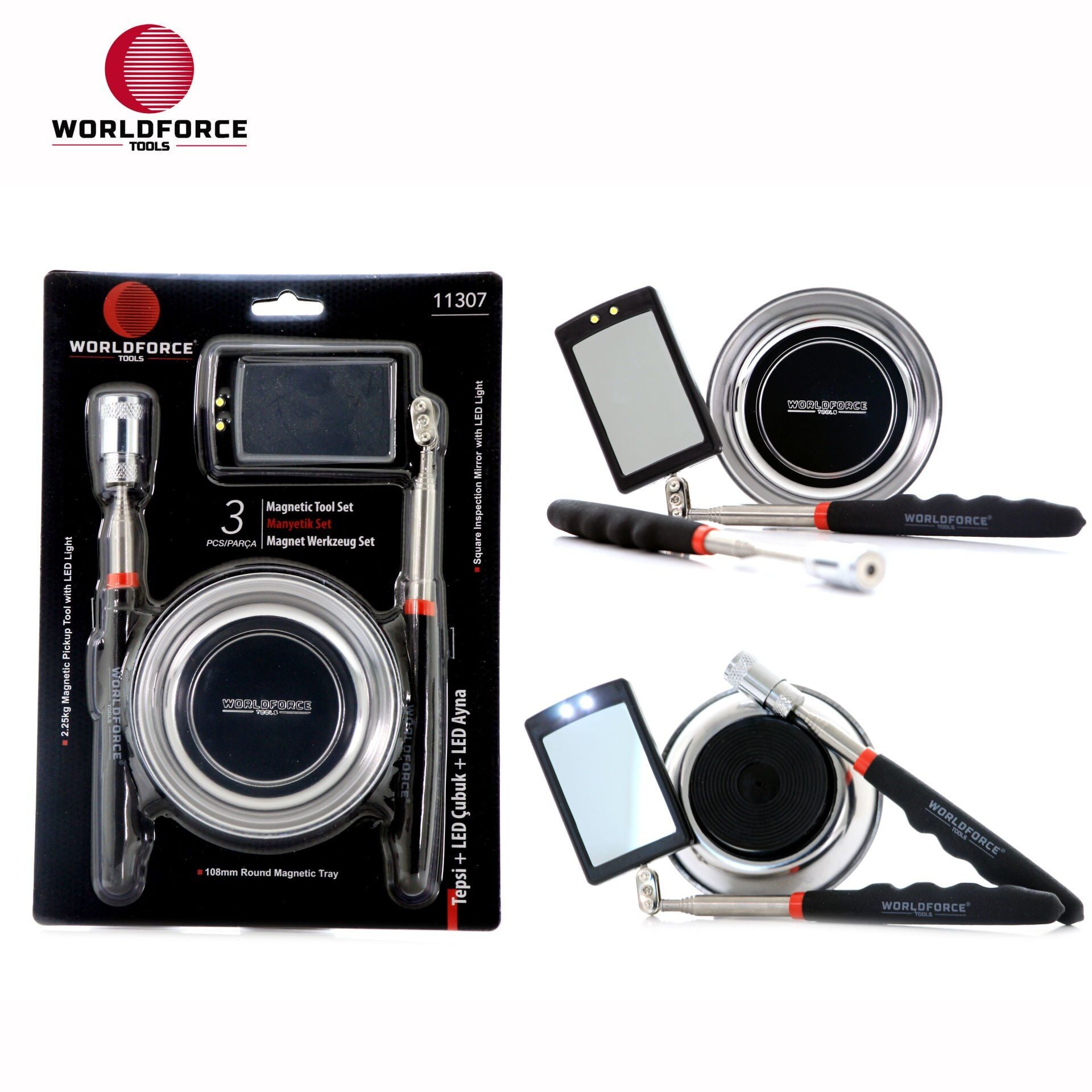 WORLDFORCE Manyetik Set 3'lü (Tepsi + LED Çubuk + LED Ayna) 11307