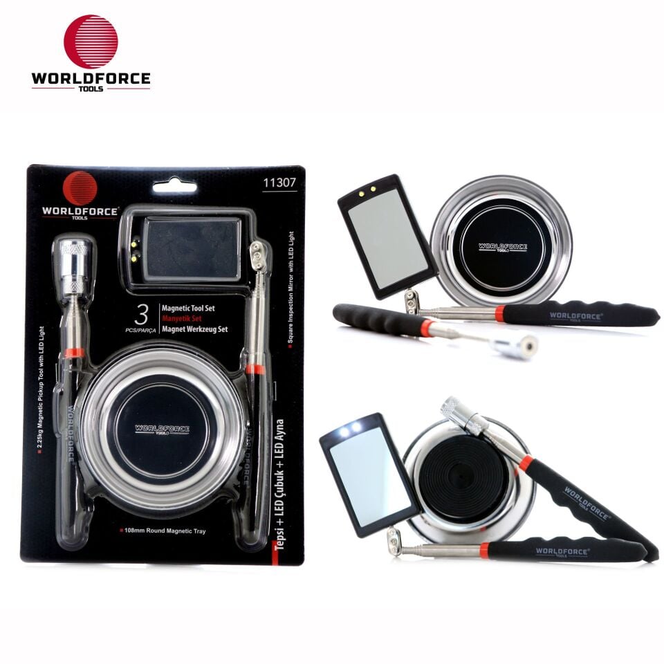 WORLDFORCE Manyetik Set 3'lü (Tepsi + LED Çubuk + LED Ayna) 11307