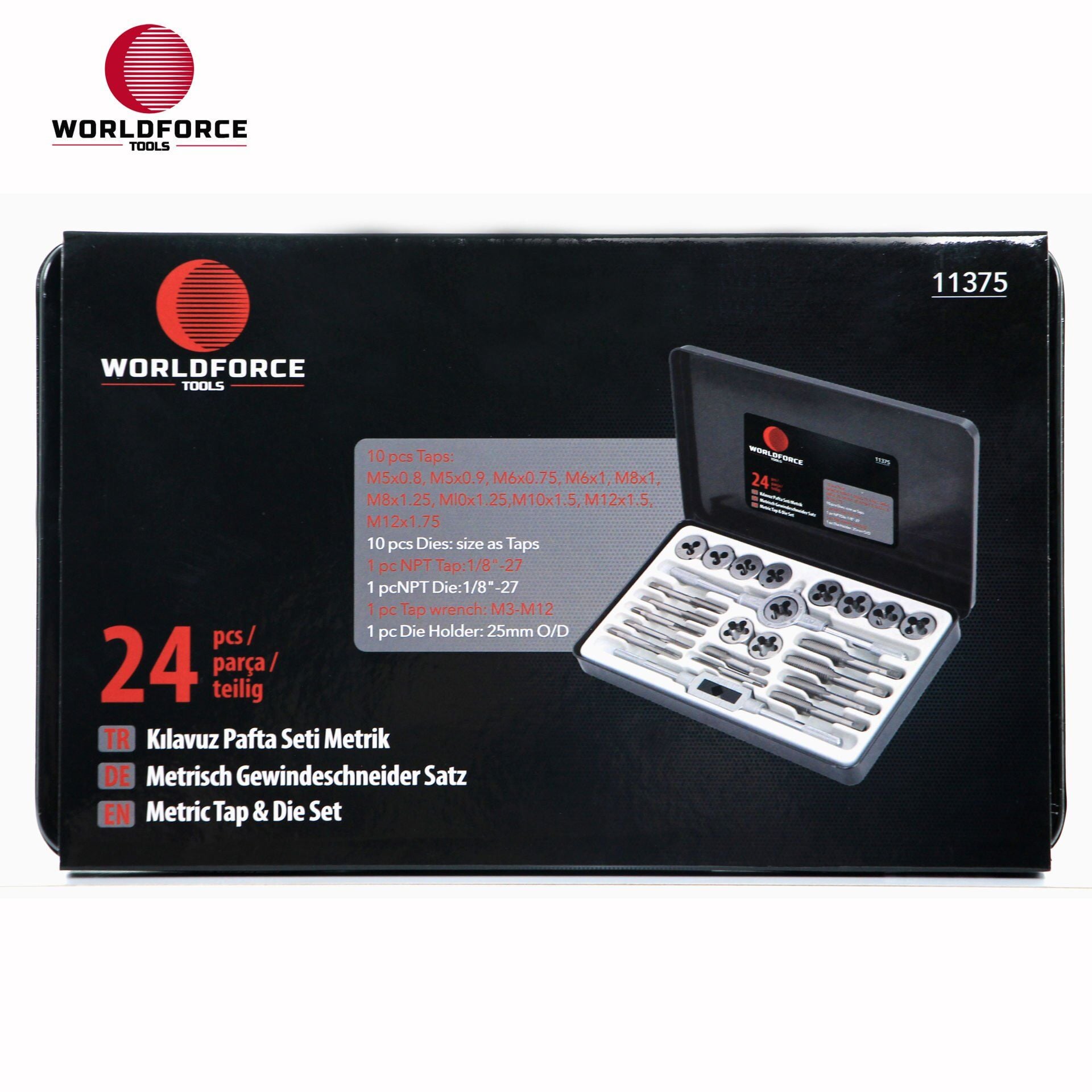 WORLDFORCE Kılavuz Pafta Seti Metrik 24 Parça 11375