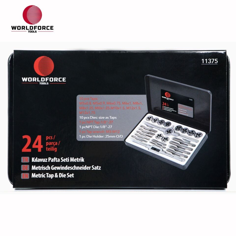 WORLDFORCE Kılavuz Pafta Seti Metrik 24 Parça 11375