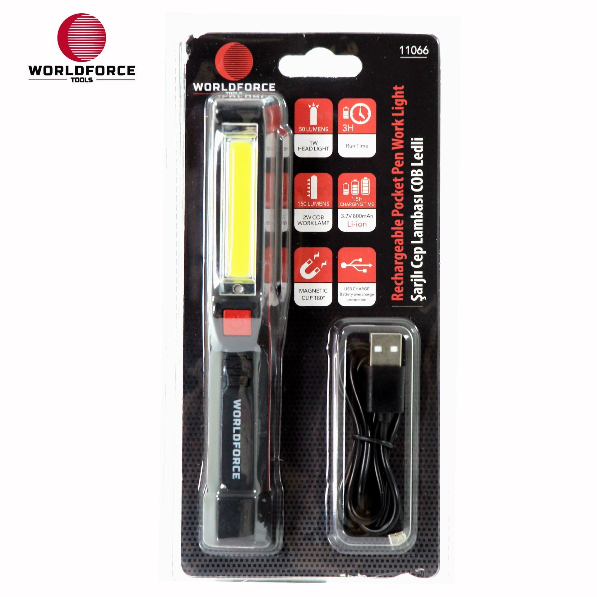 WORLDFORCE Şarjlı Cep Lambası COB Ledli 3W 11066